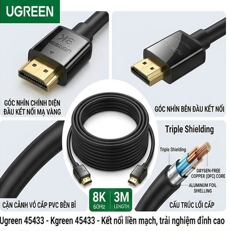 C&aacute;p HDMI 2.1 D&agrave;i 3M 8K@60Hz 48Gbps HDR eARC UGREEN 45433